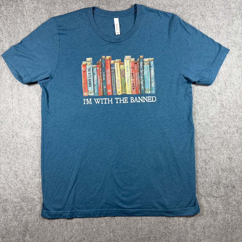 Bella Canvas Unisex I'm With The Banned Book Graphic T Shirt L Blue Heather